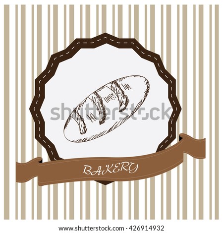 Isolated vintage banner with a ribbon with text and a sketch of a bread