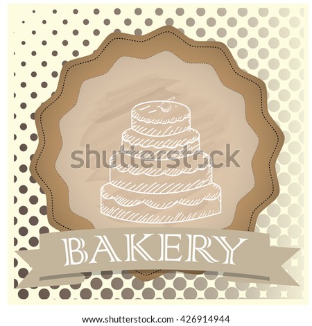 Isolated vintage banner with a ribbon with text and a sketch of a cake