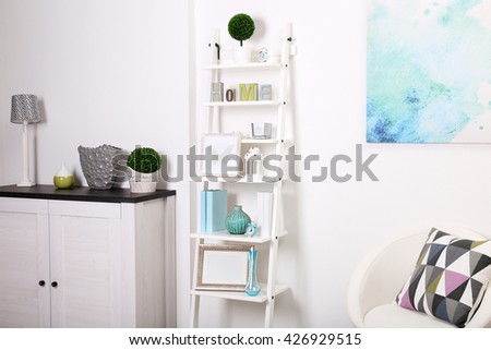 White interior with modern furniture, close up