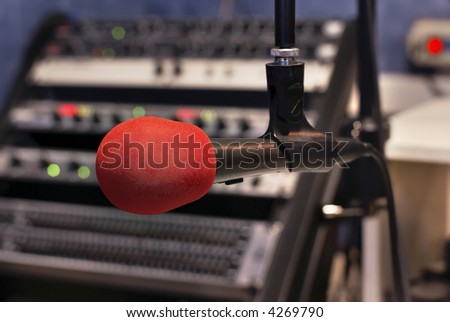 Microphone in record studion of small broadcasting station