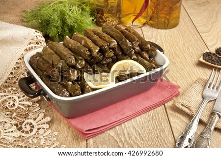 Turkish traditional Ramadan Wrap stuffed with olive oil Ottoman, Turkish and Greek cuisine, the most beautiful appetizer.