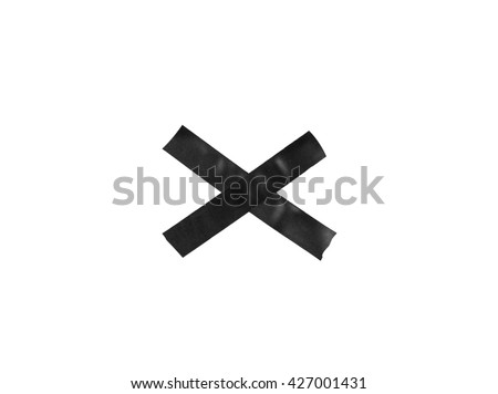 Black X sign from plastic tape on the white background.