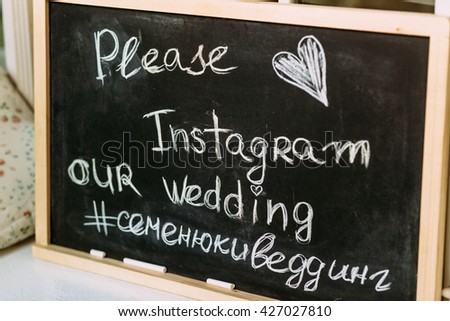 Wedding board with the information about Instagram
