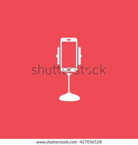 Mobile Phone On Holder Icon On Red Background