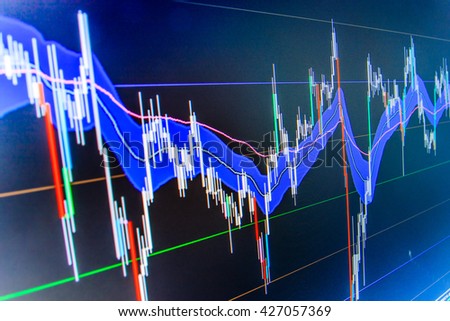 Stock market and other finance themes. Data on live computer screen. Display of quotes pricing graph visualization. Live stock trading online. Market analysis for variation report of share price. 
