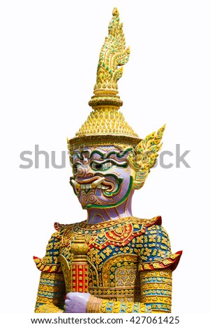 Giant of thai temple in comparative literature on the white color background