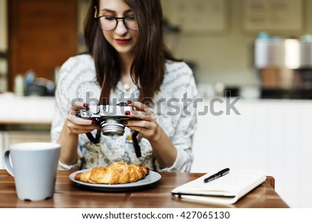 Woman Photographer Food Croissant Photography Concept