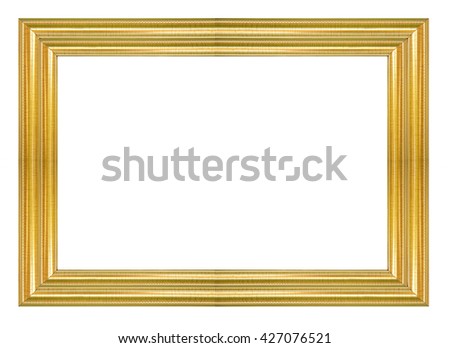 Gold picture frame isolated white background