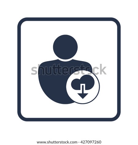 Vector illustration of user download sign icon on blue round background.