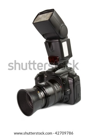 Professional digital photo camera with external flash unit