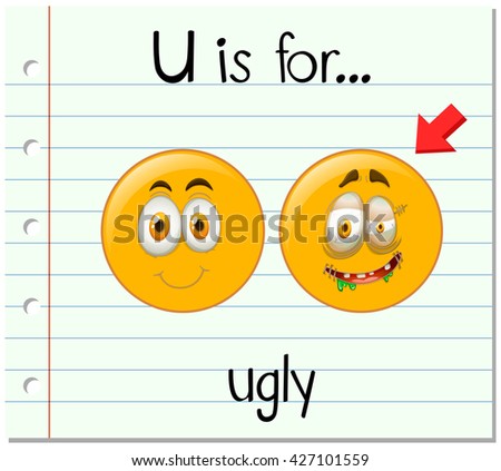 Flashcard letter U is for ugly illustration