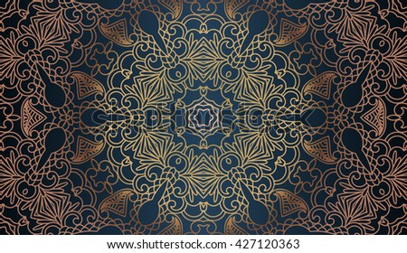 Golden ornament frame in Victorian style on a dark background. Element for design.