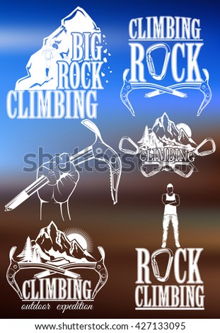 The set of symbols and logos for climbing and mountaineering. Collection of images gear for climbing sport.