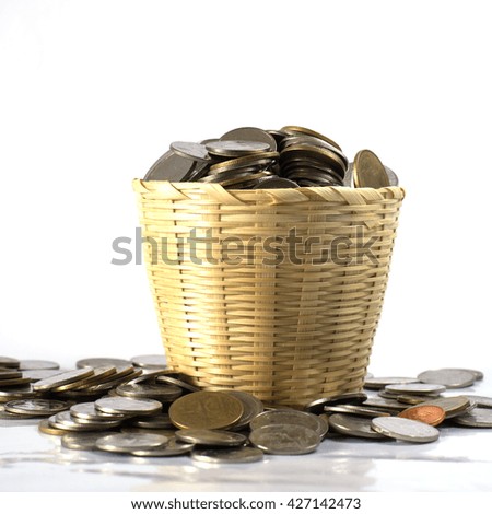 coins in a basket the concept of saving money