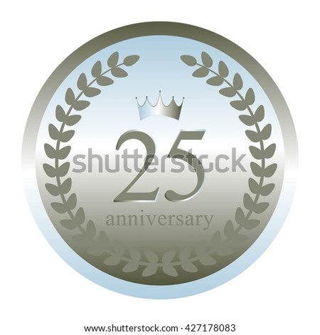 Vector illustration of Silver crown and laurel wreath. Anniversary - 25.
