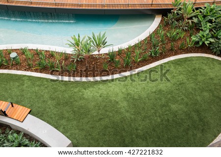 Modern landscaped garden Royalty-Free Stock Photo #427221832