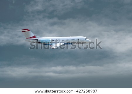 Airplane at fly on the sky with clouds
