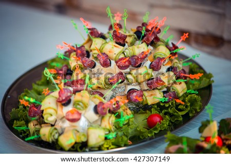 Food on wedding table Royalty-Free Stock Photo #427307149
