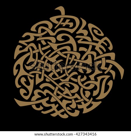 Abstract vector ornament. Sun. Tattoo. Isolated on back background. Gold.