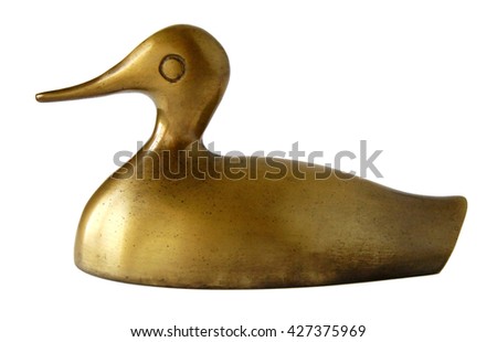 Bronze statuette of a duck isolated on white background
