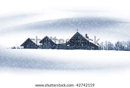 winter village landscape post card