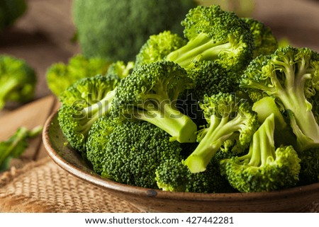 Healthy Green Organic  Raw Broccoli Florets Ready for Cooking Royalty-Free Stock Photo #427442281