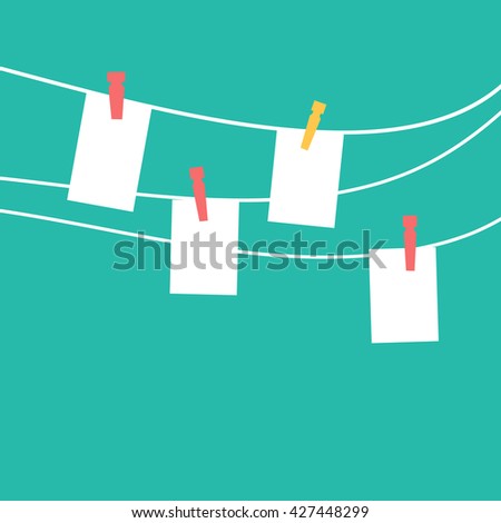 Photo frames hanging on a rope with clothespins  vector
