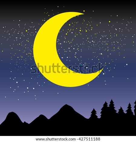 Stars and Moon in the Night Sky, Vector