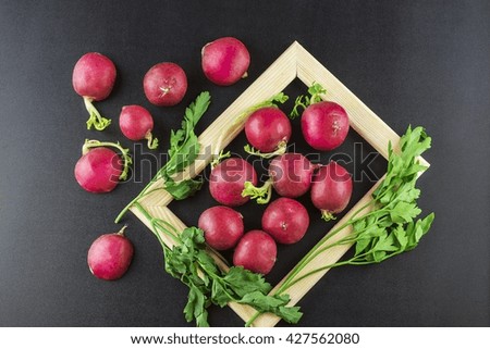 The bright colors of the radish, interestingly laid out in a frame
