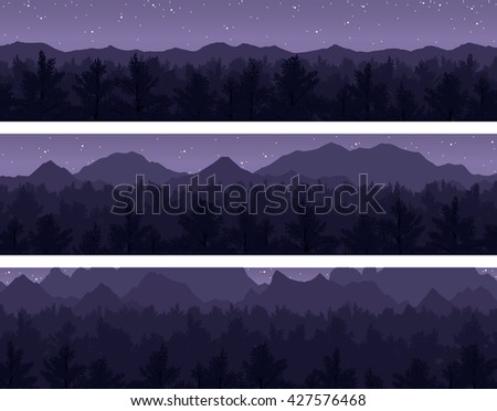 Set of forest and mountains panorama scenes