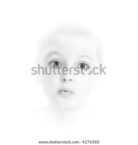 Innocence - Small child's face showing emotion. One of a series of black and white images isolated on white.