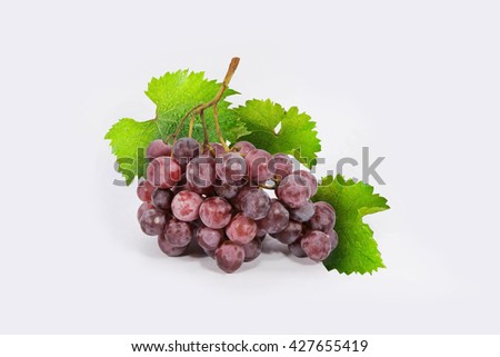 Mixed Fruit, Orange, apple, Bunch of red , Black and green  grapeson a white background, Closeup