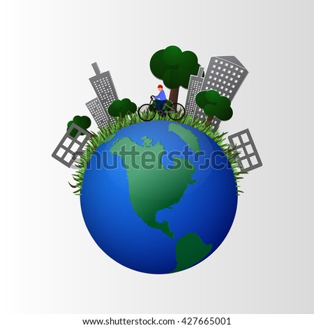 Vector illustration of a concept green planet, flat style.
