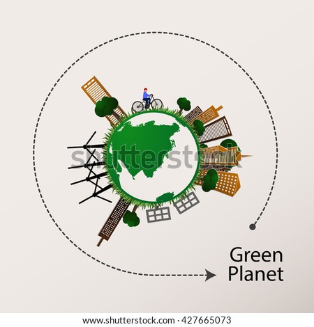 Vector illustration of a concept green planet, flat style.