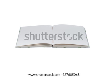 Closeup of open handmade book on white background