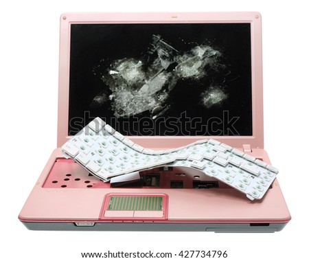 Broken Laptop on White Background
