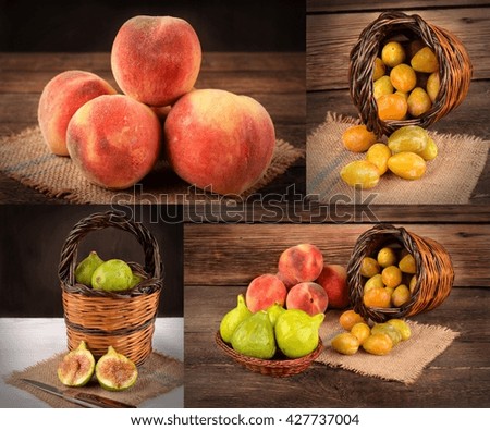 collage with fruit peaches figs and plums