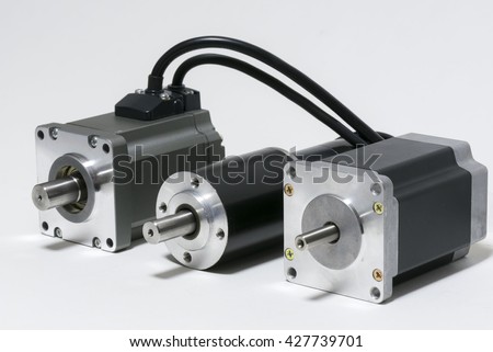 electric motors (AC servo motor, DC brush-less motor, and stepping motor) Royalty-Free Stock Photo #427739701