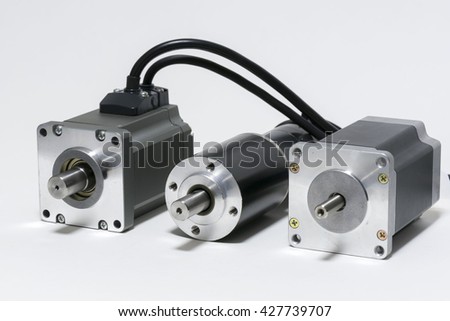 electric motors (AC servo motor, DC brush-less motor, and stepping motor) Royalty-Free Stock Photo #427739707