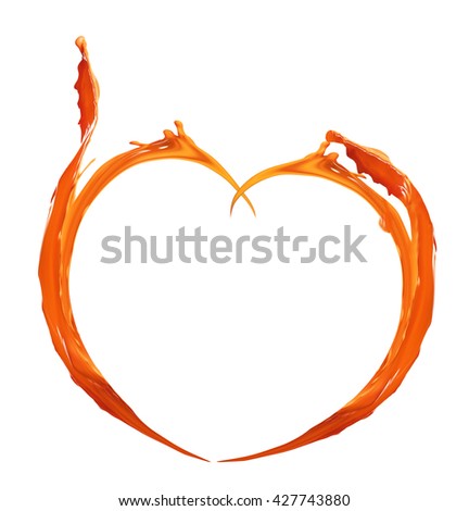 Orange heart made of paint splash isolated on white