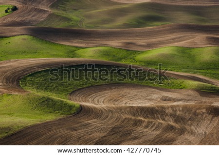 Plowing Abstracts. The view from Steptoe Butte State Park yields endless opportunities for taking abstract photos of plowed fields. Plowed dirt and winter grass make a striking contrast.