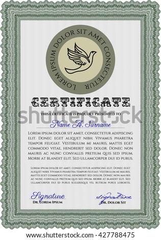 Green Diploma or certificate template. Complex background. Vector pattern that is used in currency and diplomas.Superior design. 