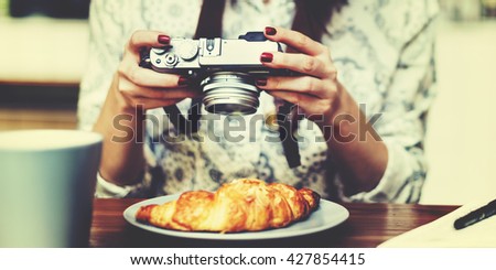 Woman Photographer Food Croissant Photography Concept