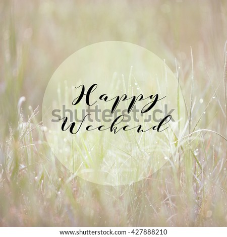 Inspirational life quote with phrase "happy weekend" with grass background retro style.