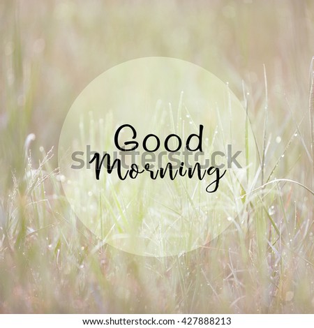Inspirational life quote with phrase "good morning" with grass background retro style.