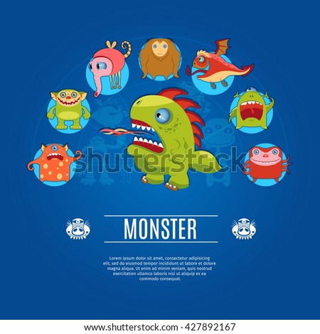 Monster Concept Icons Set. Vector illustration