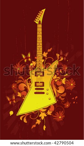 Floral abstract with guitar on a dark background