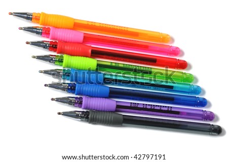 Assortment of colored ball-pen over white