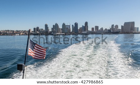 San Diego Skyline with American Flag