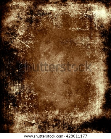 Brown  Scratched Grunge Abstract Texture Background. Scary halloween poster with faded central area for your text or picture